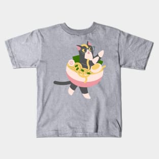 Silly Ramen Bowl Cat Kids T-Shirt